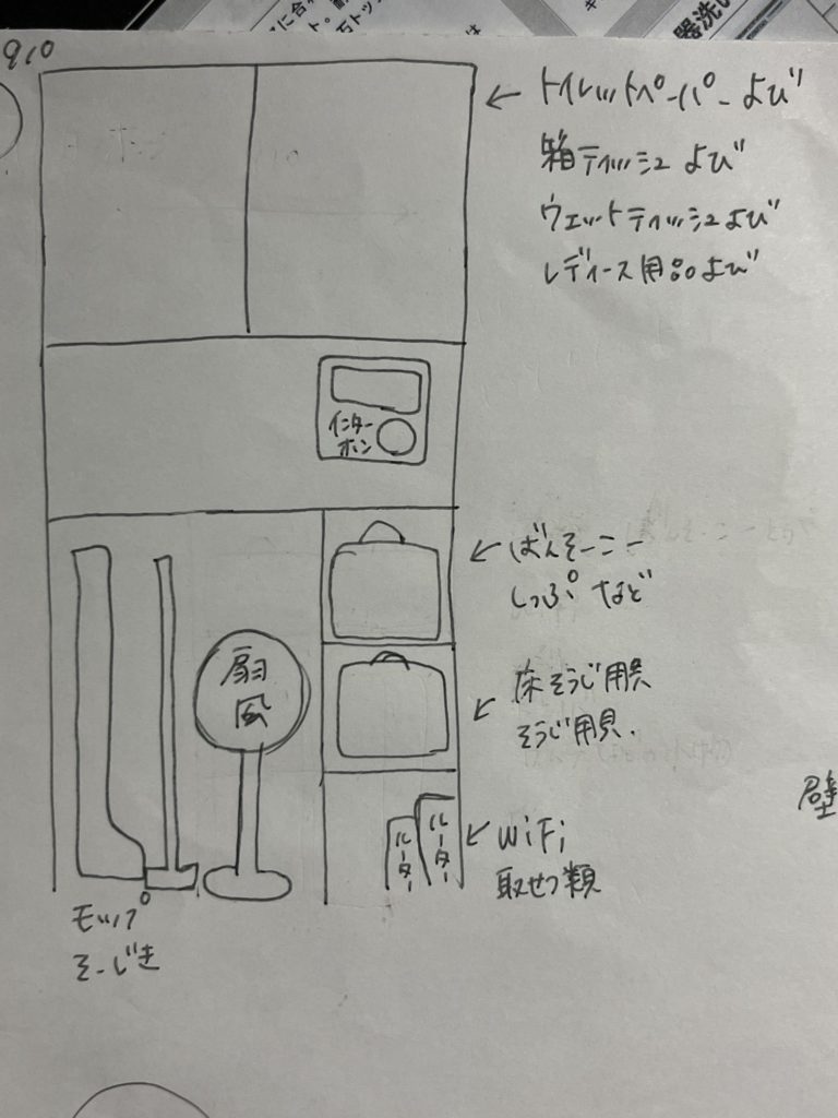 収納棚を手書きでイメージ